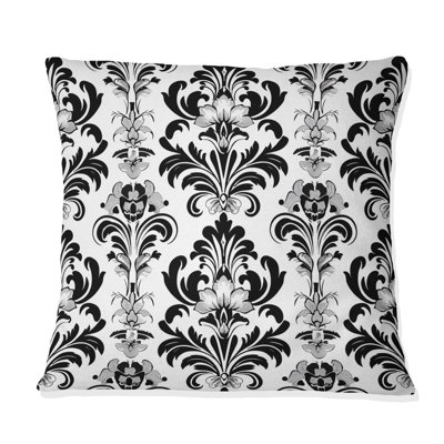 Coussin décoratif noir et blanc damassé Glamour II