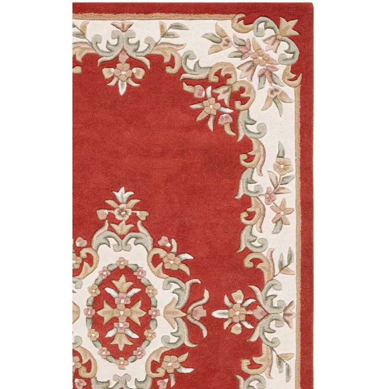 Stengel Aubusson Hand Tufted Wool/Cotton Floral Rug in Ivory/Rust, Square 6'