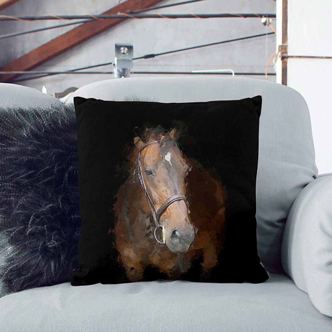 Brown Horse in the Shadows in Abstract Cushion with Filling