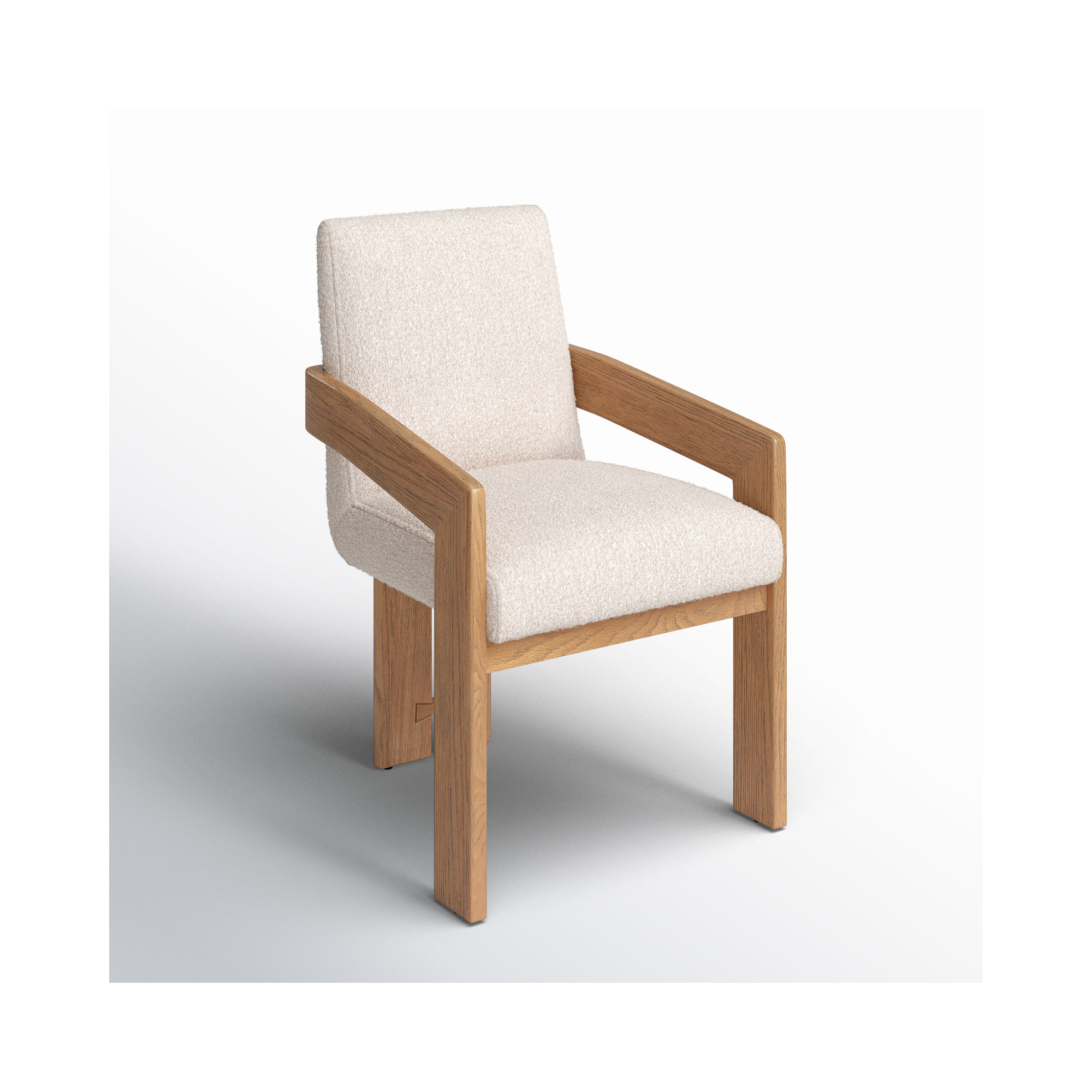Asmund Solid Wood Upholstered Armchair, Light Brown, Cream