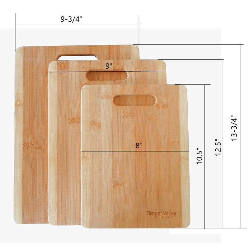 Timber Valley Natural Bamboo 3-Piece Cutting Board Set with Stand