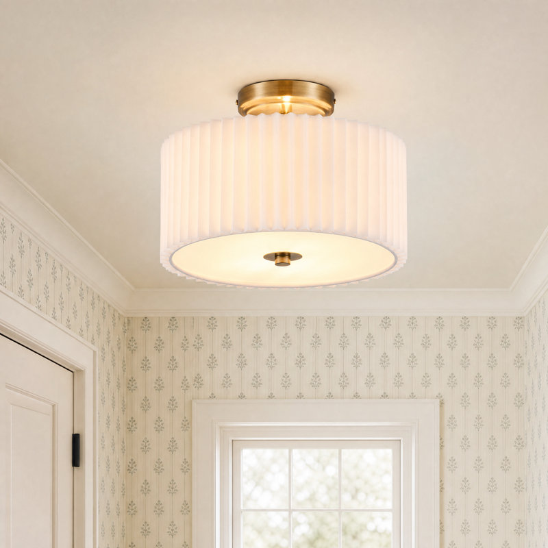 Pelayo Polyester Semi Flush Mount, 9.3" H x 12.2" W x 12.2" D, Gold