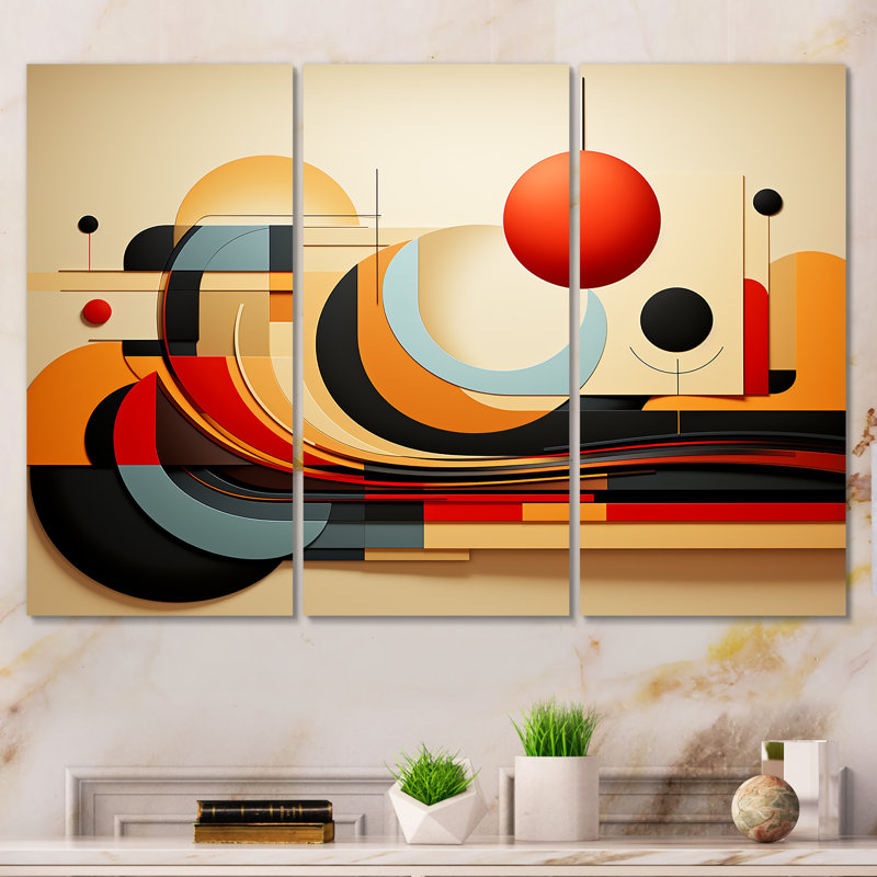 «Echoing Ellipse Beige», art mural géométrique, H 28 po x l 36 po x P 1 po, Toile tendue