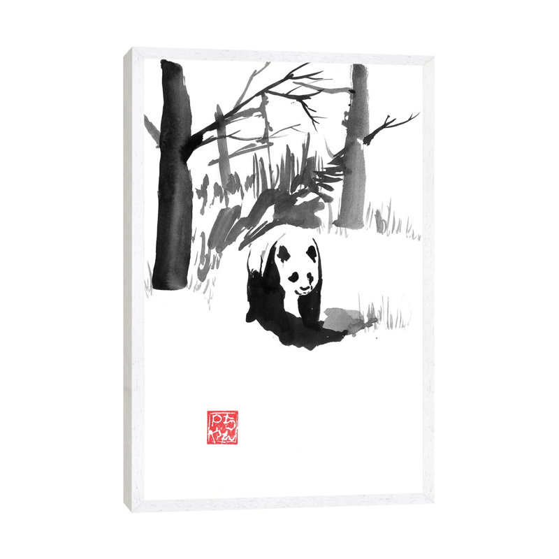 Panda In The Forest by Péchane - Painting on Canvas, 152.5 cm H x 101.5 cm W, White Framed