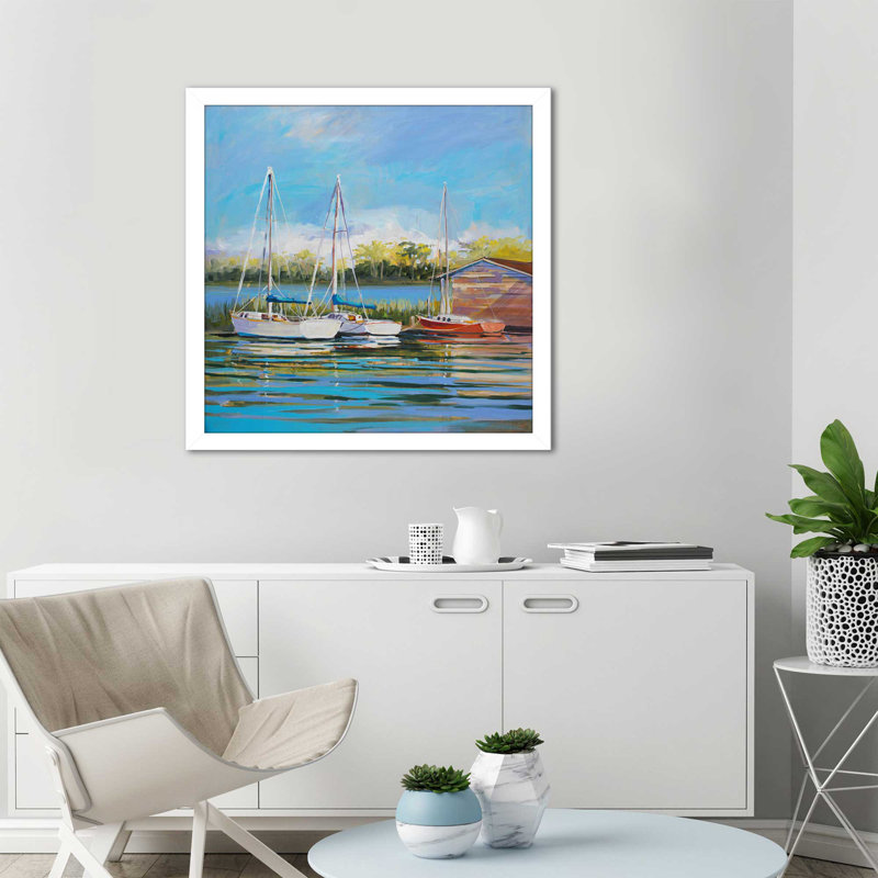 «Bateaux», reproduction de peinture à l'acrylique encadrée, H 25,5 po x l 25,5 po x P 1 po