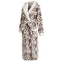 Women's Zip Up Plush Fleece Robe Hooded Warm Long Bathrobe