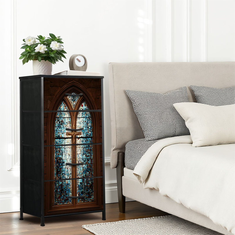 4 Drawer Dresser for Bedroom, Narrow Chest of Drawers, Wooden Top and Study Iron Frame 18"x37.5"-(WxH)