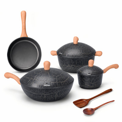 DEORS 9 Pieces  Non-stick Ceramic Cookware Set ,  Bionic Turtle Design, Induction Compatible , Durable Home Cooking Pots and Pans set