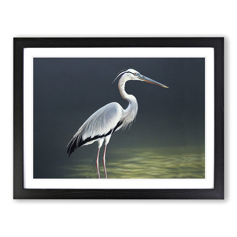 Ingenious Heron Bird - Single Picture Frame Print, 46cm H x 64cm W x 2cm D, Black