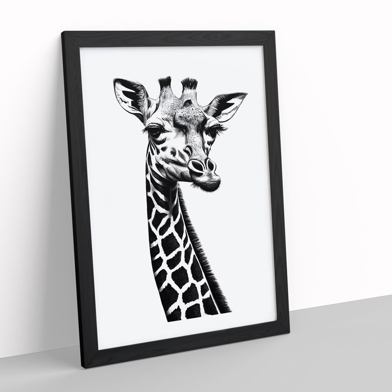 Monochrome Giraffe No.2 - Single Picture Frame Painting, 34cm H x 25cm W x 2cm D, Black