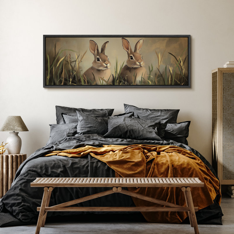 Illustration mignonne de lapins dans l'herbe, décoration murale de chambre d'enfant, impression numérique sur toile giclée sur toile
