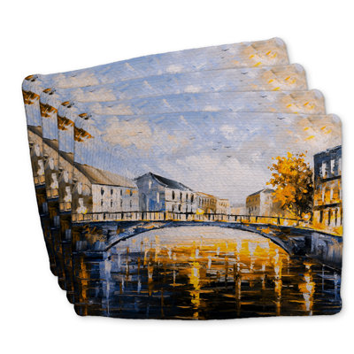 Ensemble de 4 napperons en polyester tressé - Bridge by a Sunny Day
