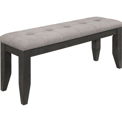 Banc rembourré moderne gris foncé pour les espaces de salle à manger, sièges écoénergétiques, siège rembourré en tissu doux et accents à boutons, structure en bois d'hévéa robuste