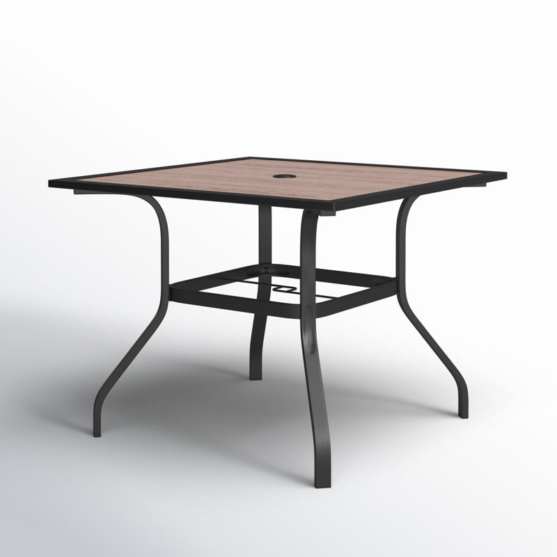 Horwich 37" W x 37" D Weather-Resistant Metal Outdoor Dining Table with Umbrella Hole , Brown
