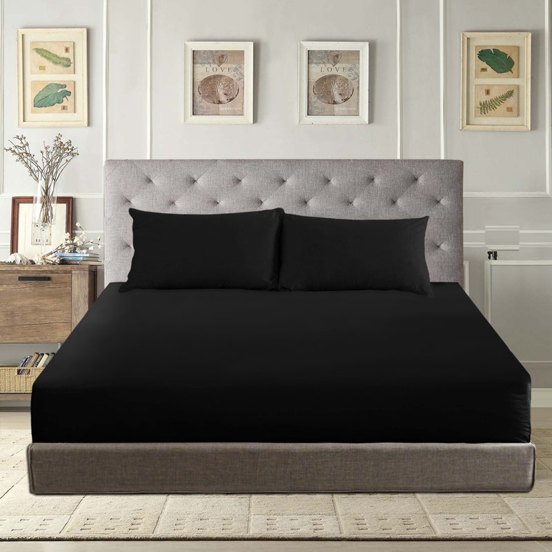 Angelka Microfiber Brushed Deep Fitted Bed Sheet, Single (3'), Black
