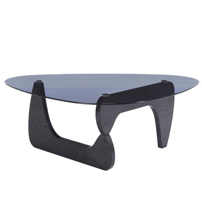 16.5'' H Modern Triangle Glass Coffee Table with Solid Wood Base