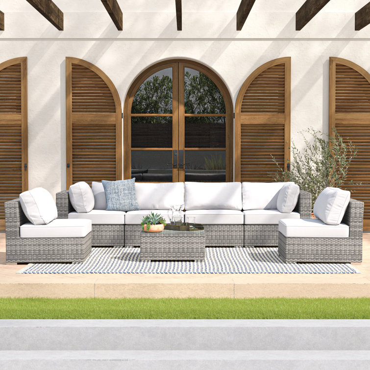 Tonioni Wicker Outdoor Fully Assembled 6 - Person Seating Group with Sunbrella Cushions