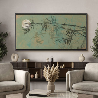Décoration murale horizontale abstraite, moderne, minimaliste, moderne, tige, bambou, vert, lune