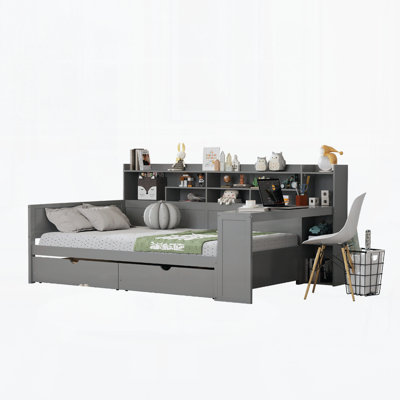 Wooden Daybed with Storage Shelves