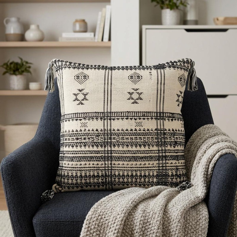 Coussin en coton 18 "beige et noir Southwestern