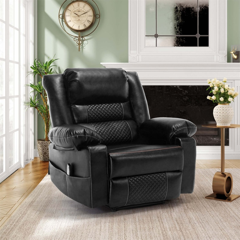Acelynn Breathable Leather Massage Recliner Chair Manual Living Room Reclining Sofa, Black