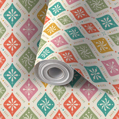 Papier peint auto-adhésif à motif de losanges à motif géométrique floral coloré auto-adhésif et amovible 17,7 po x 118 po (45 x 300 cm)
