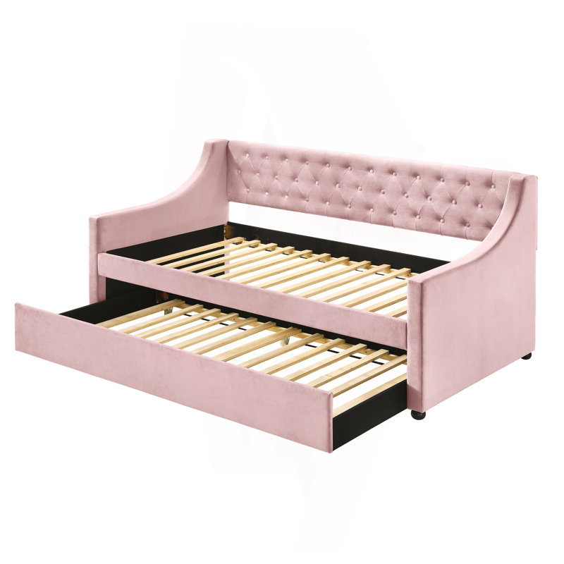 Lit de jour en velours rose avec couchette Lianna (simple)
