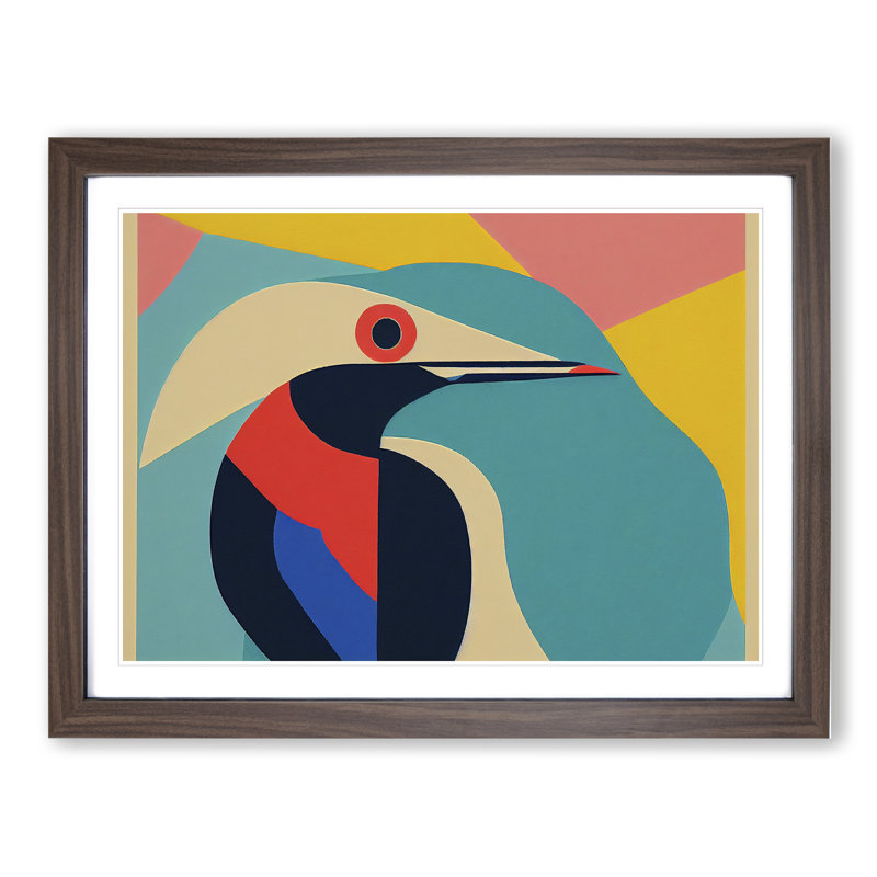 Abstract Kingfisher Bird Vol.2 - Framed Print, 46cm H x 64cm W x 2cm D, Walnut