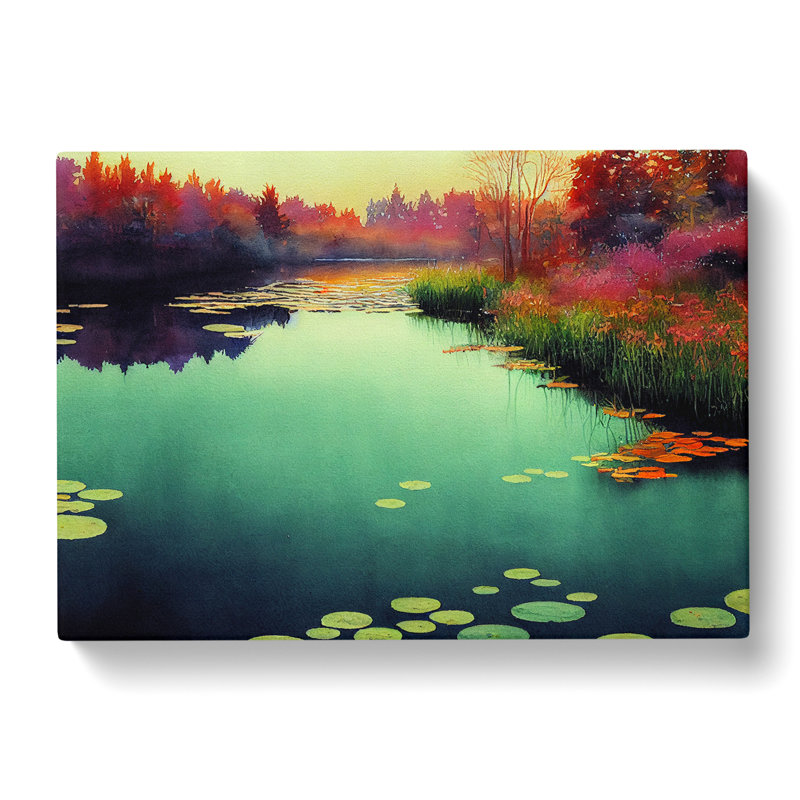 Pretty Watercolour Pond - Wrapped Canvas, 35cm H x 50cm W x 3cm D