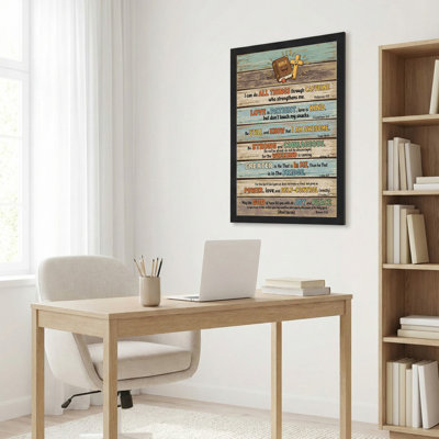 Bible Verse And Coffee Theme Canvas Wrapped Wall Art Rustic Wood Background With Inspirational Quotes And Humorous Text For Home Office Or Kitchen Decor