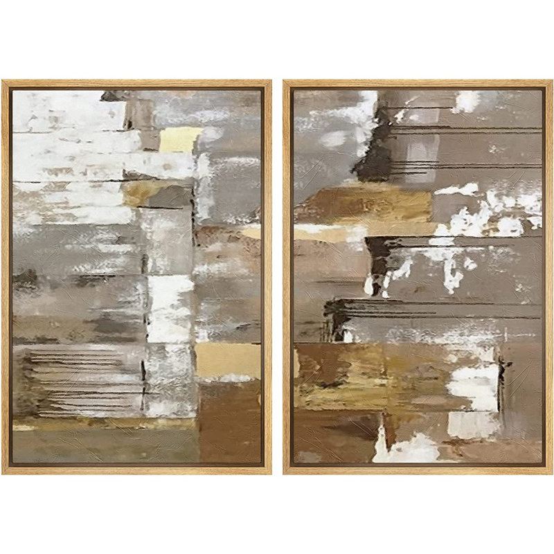 «Grunge Abstract Paint Stroke Effect Mid-Century Brown Pastel Color Blocks», reproduction sur toile 2 pièces