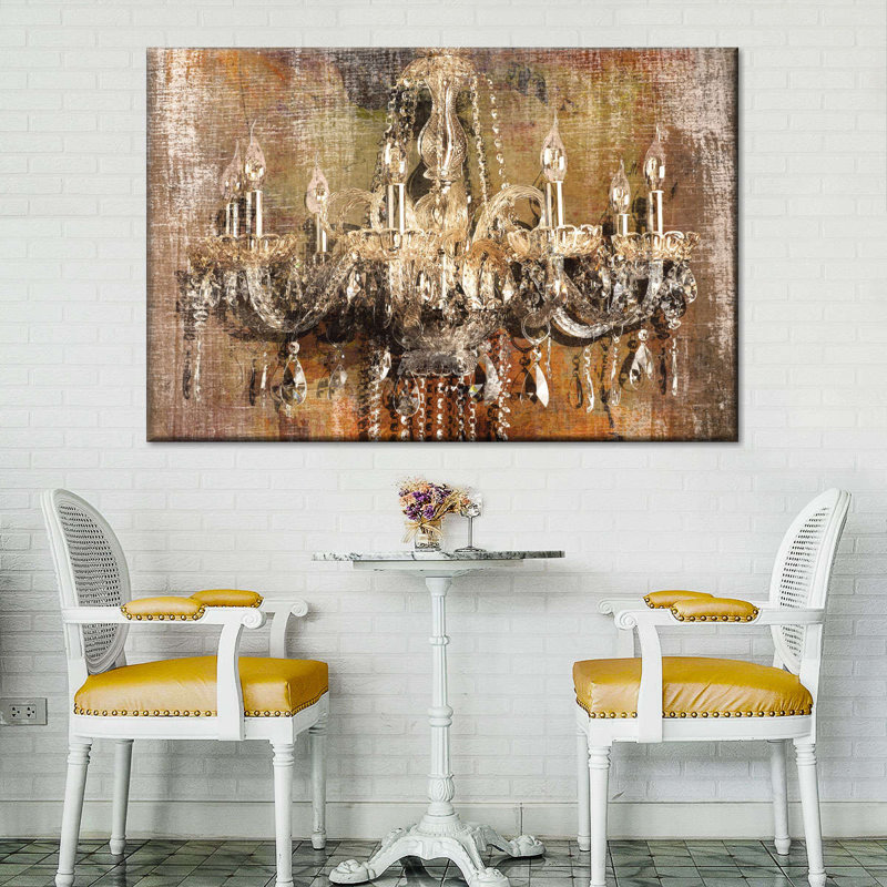 Lustre en cristal sophistiqué, reproduction sur toile, H 34 po x l 51 po x P 1,25 po