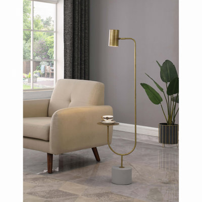 Lampe sur pied en laiton antique et gris avec plateau rond