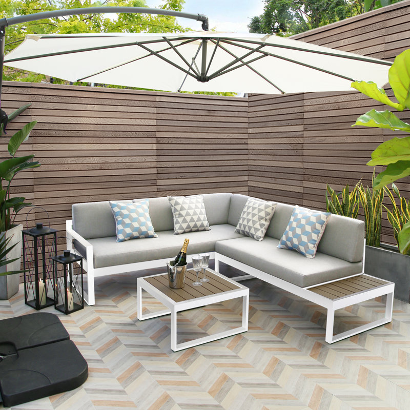 Alroy 250 - Person Garden Lounge Set with Cushions, Light Grey, White