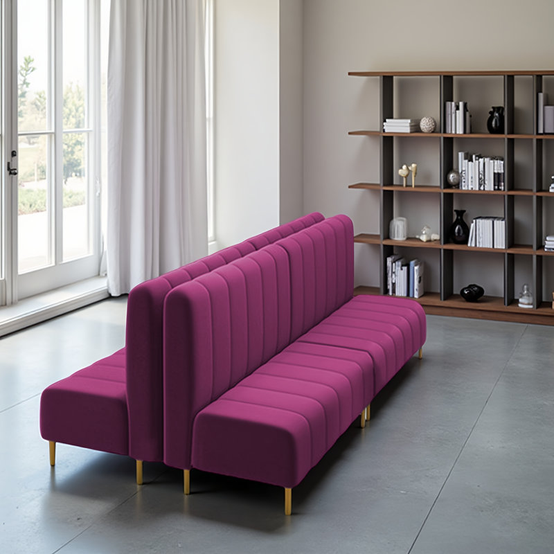 Velvet Upholstered Reception Ottoman Set with Back, Rose Red