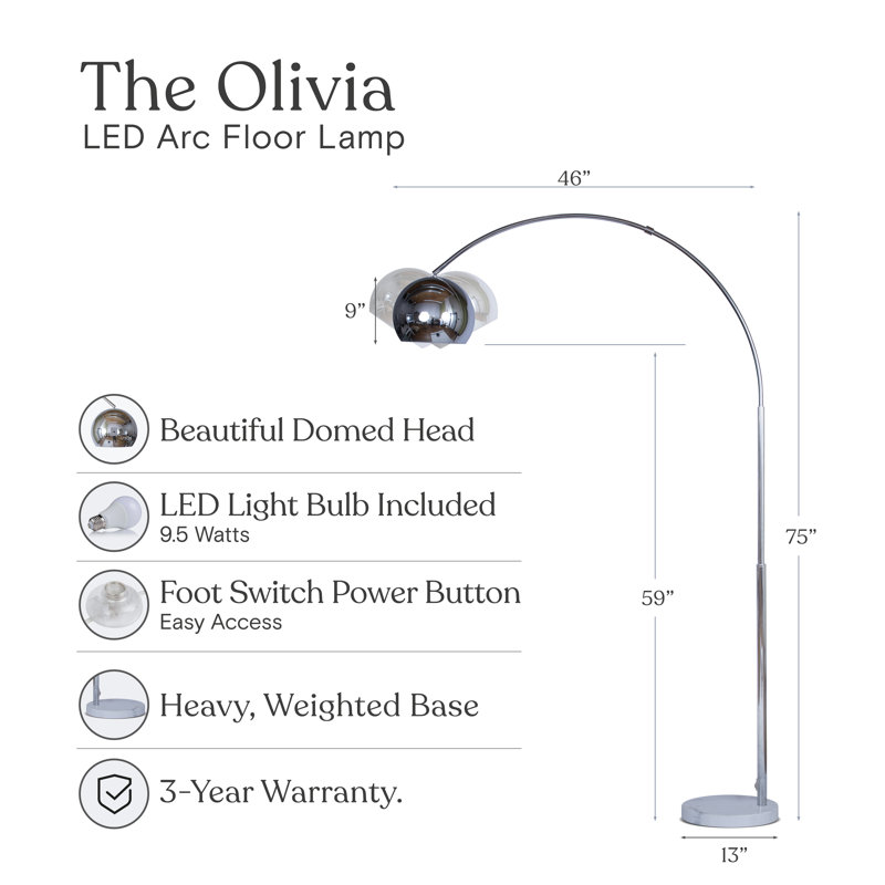 Adjustable Chrome Arc Floor Lamp with Marble Base