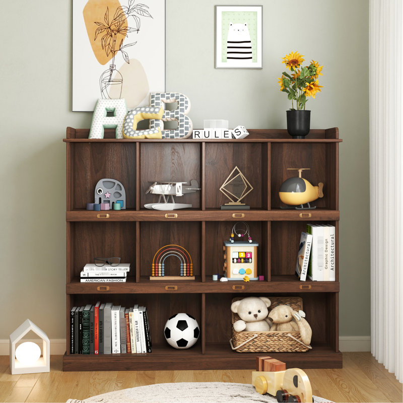 Bibliothèque noyer à 10 tablettes - Maximisez votre espace de rangement grâce à l'organisation de livres, de photos et d'objets de collection attrayants