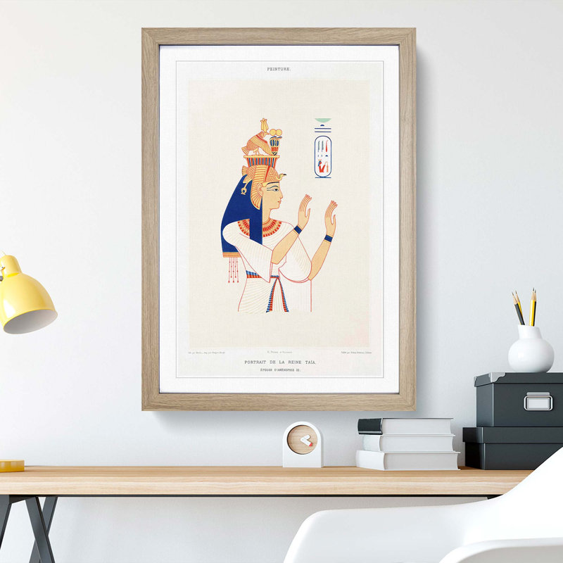Portrait of Queen Tiye by Emile Prisse Avennes - Picture Frame Painting Print, 65cm H x 48cm W x 2cm D, Oak Framed
