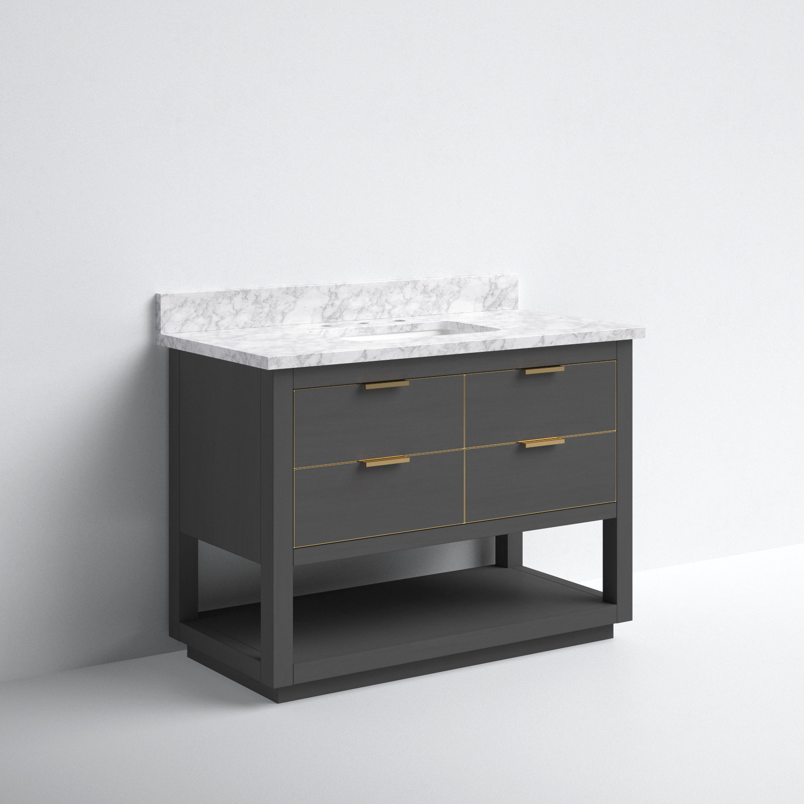 Allie 42" Single Bathroom Vanity Set, Carrera White Marble/Gold, Twilight Gray, 42"W