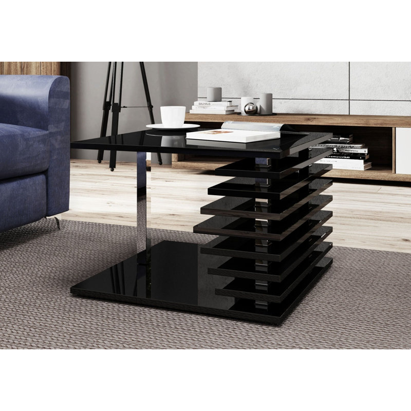 Linney Floor Shelf Coffee Table, Black Gloss, 45" H x 60" W x 60" D