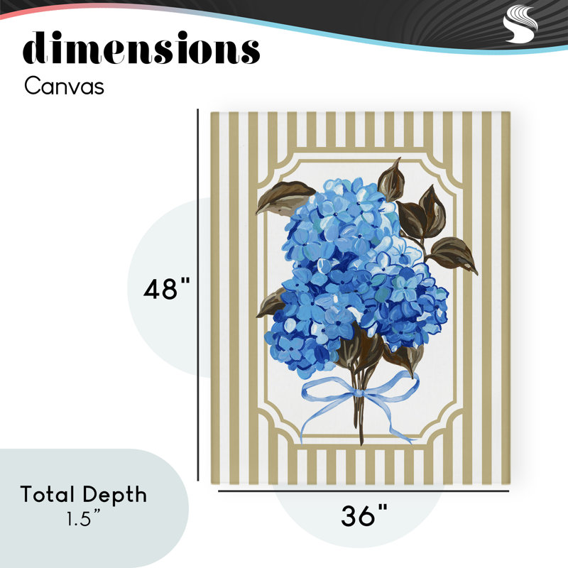 «Blue Hydrangea Blossom Bow Canvas», conception par Adonna Ebrahimi, H 48 po x l 36 po