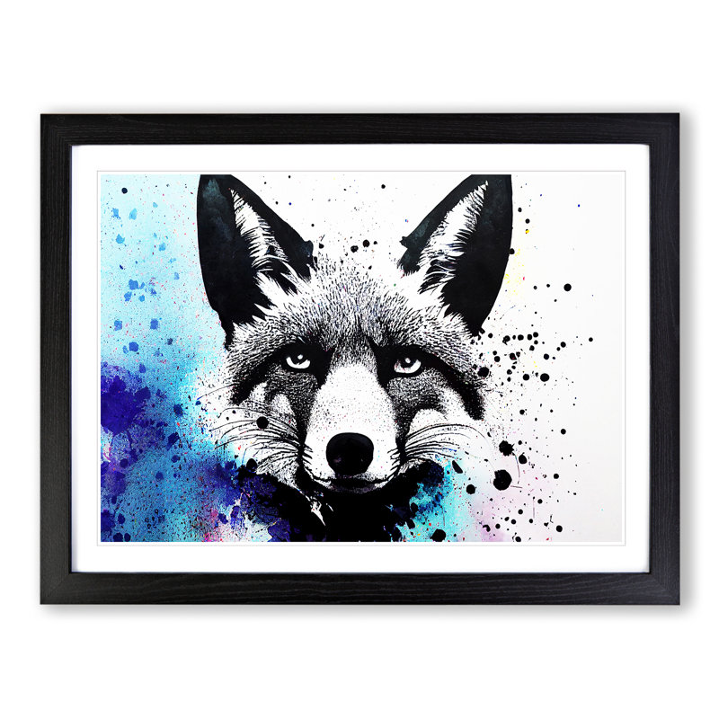 Fox Splatter Abstract - Single Picture Frame Painting, 46cm H x 64cm W x 2cm D, Black