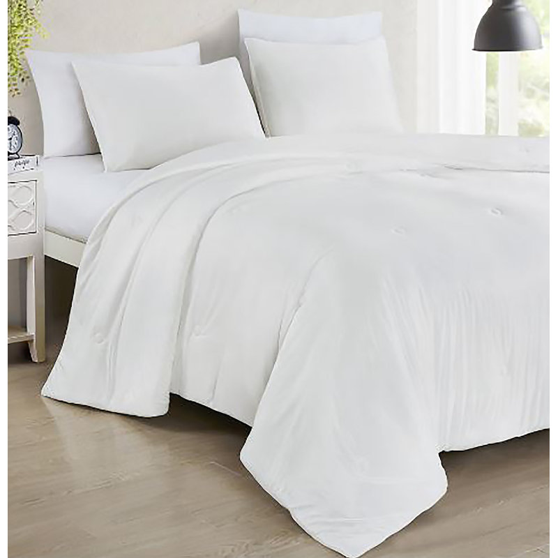 Queen Size - 3 Piece White Super Soft Solid Cooling Technology Comforter Bedding Set