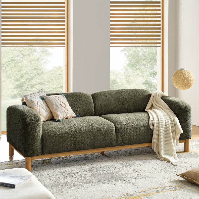 Berklie 91" Modern Boucle Sofa with Solid Wood Base, Green