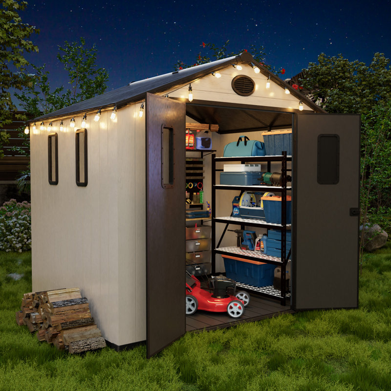 6 Ft. W X 8 Ft. D Resin Outdoor Storage Shed with Reinforced Frame & Lockable Double Doors, 6 Ft. W X 8 Ft. D