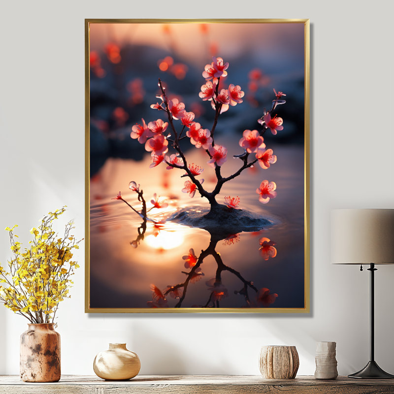 «Cherry Blossoms At Dawn Morning Sun» - impression d'art mural cerisier en fleurs, H 32 po x l 16 po x P 1 po