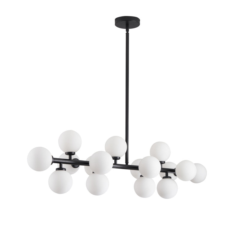 Black 16-Light Sputnik Chandelier with White Glass Shades