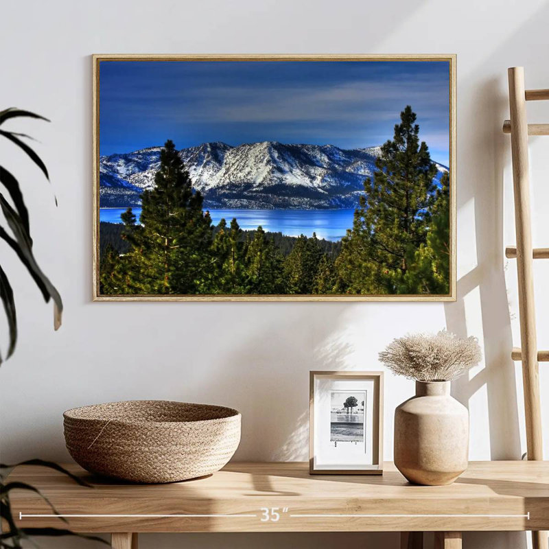 Lac Tahoe, Sierra, Cadre flottant en bois naturel, 25 po x 17 po