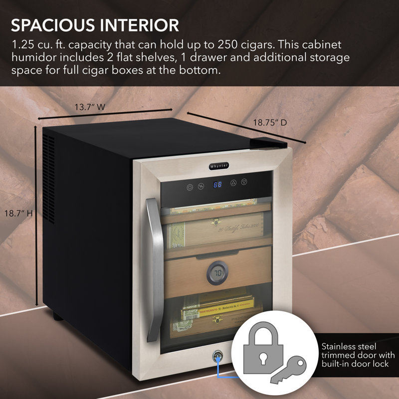 Whynter 1.2 Cu.ft. Cigar Cooler Humidor with Digital Control and Display