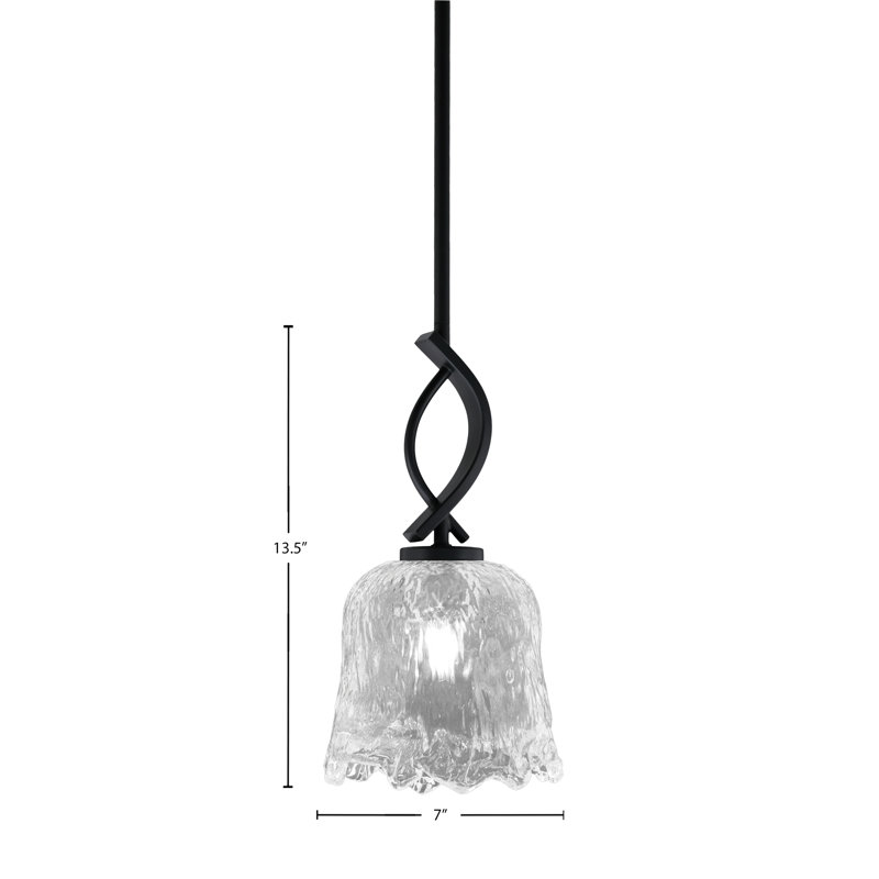 Suspension miniature Waldes Stem Hung présentée en finition noir mat avec verre lave transparent de 18 cm